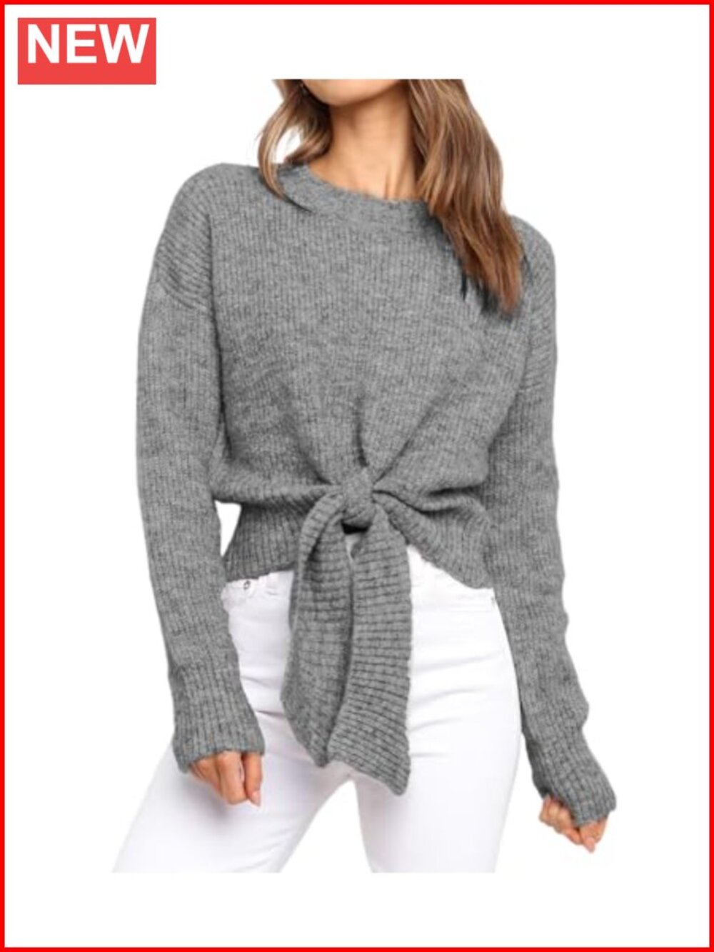 Women's Cable Knit Cropped Sweater Long Sleeve Tie Front Pullover